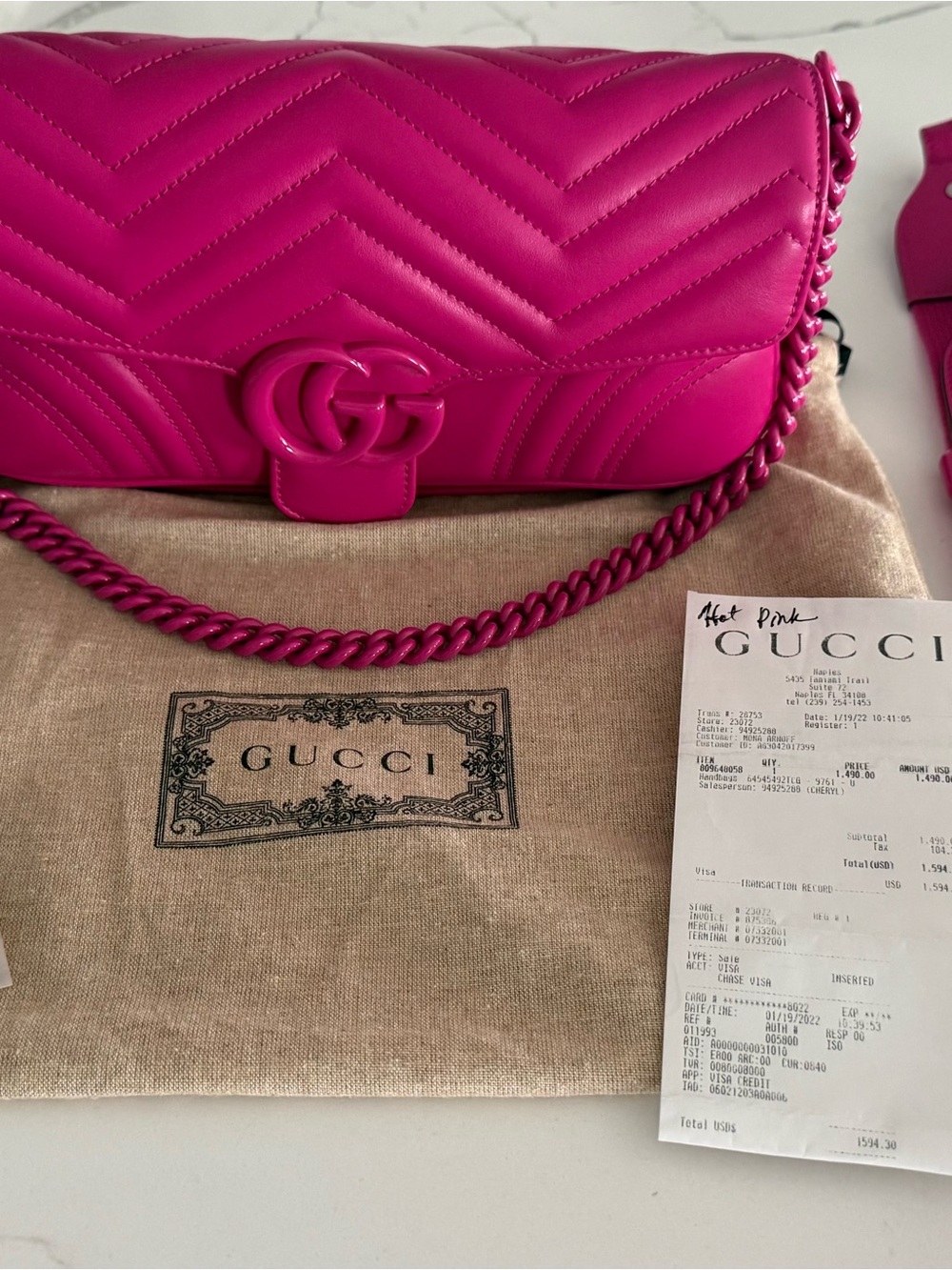 Gucci Hot Pink Quilted Chevron GG Marmont Shoulder Bag